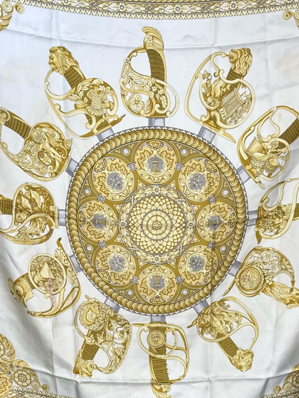 Gucci White and Gold Baroque Print Silk Scarf